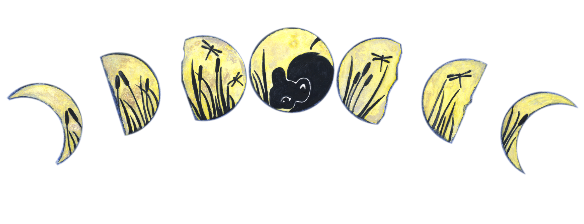 Phases of the moon act as cut-outs, revealing the scene of a mouse foraging in a field.